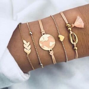 *ANNITA* 5-Pc Gold x Orange Fashion Bracelet Set